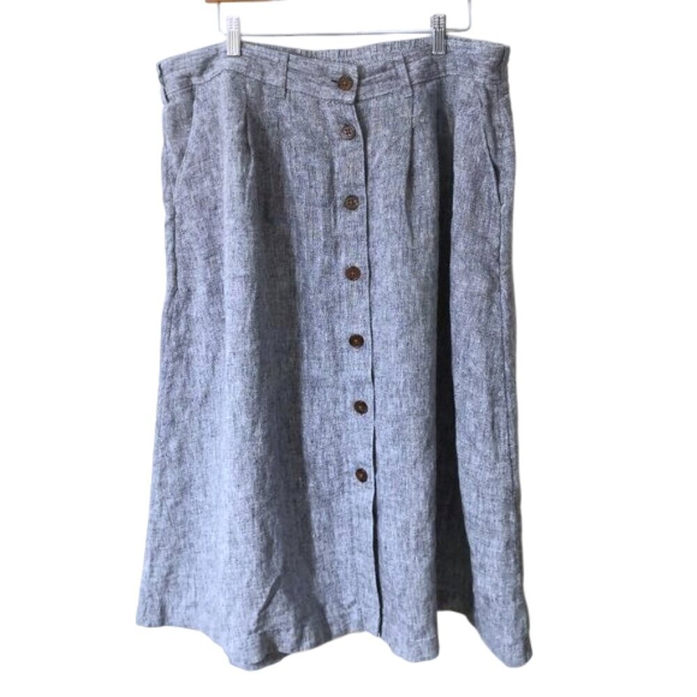 Lands' End 100%‎ Linen Midi Skirt Chambray Size 18